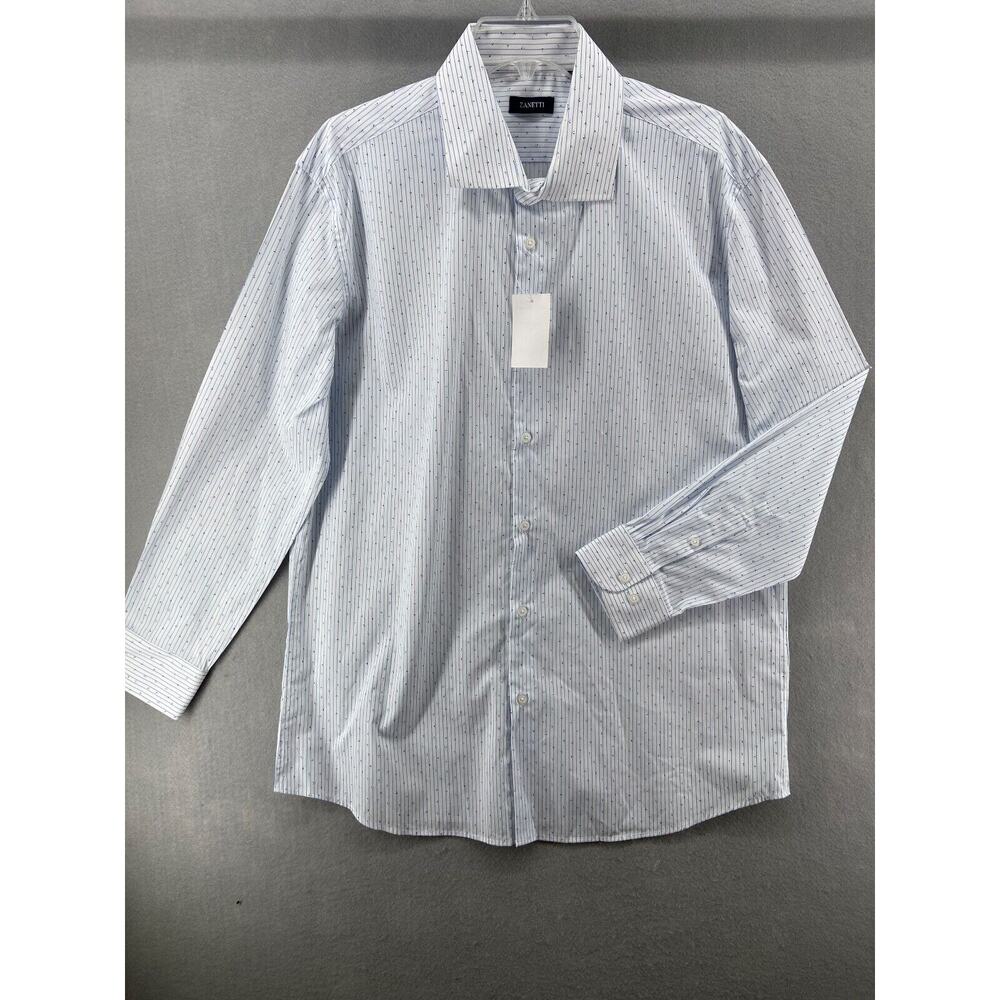Zanetti‎ Shirt Men 17.5 32/33 Button Down White Floral Printed Long Sleeve NWOT